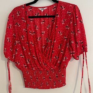 Jack BB Dakota Smock Show Printed Top Floral Faux Wrap Size M